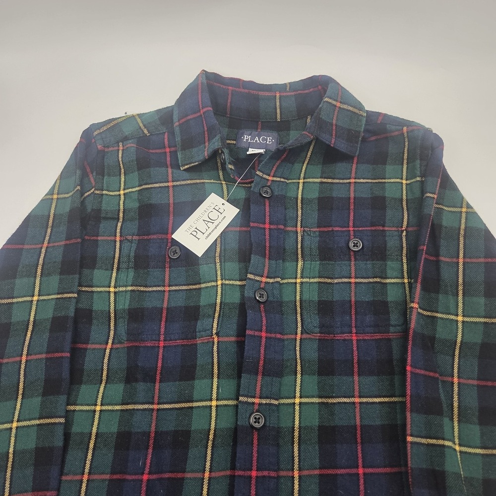 NWT Childrens Place Boys Flannel Large 10-12 Button Down Long Sleeve Shirt Green